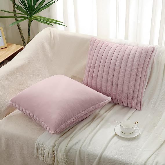Fluffy Striped Decorative Pillow Covers-Blush Pink