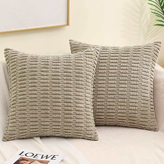 Corduroy Striped Square Pillow Covers-Khaki