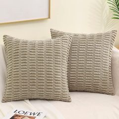 Corduroy Striped Square Pillow Covers-Khaki