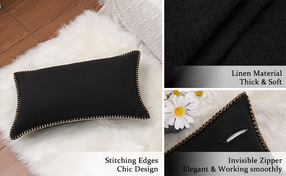 Linen Pillow Covers-Black
