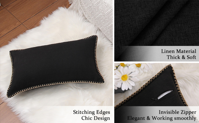 Linen Pillow Covers-Black