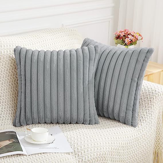 Fluffy Striped Decorative Pillow Covers-Grey