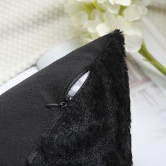 Plush Faux Wool Couch Pillow Covers-Black