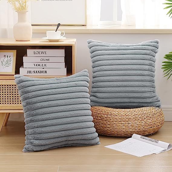 Fluffy Striped Decorative Pillow Covers-Grey