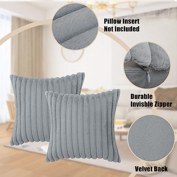 Fluffy Striped Decorative Pillow Covers-Grey