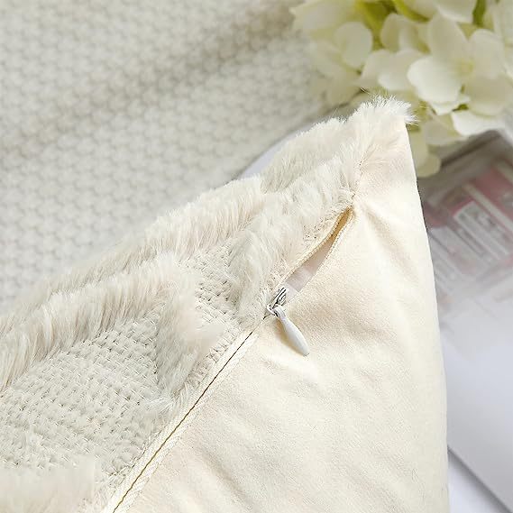Plush Faux Wool Couch Pillow Covers-Beige