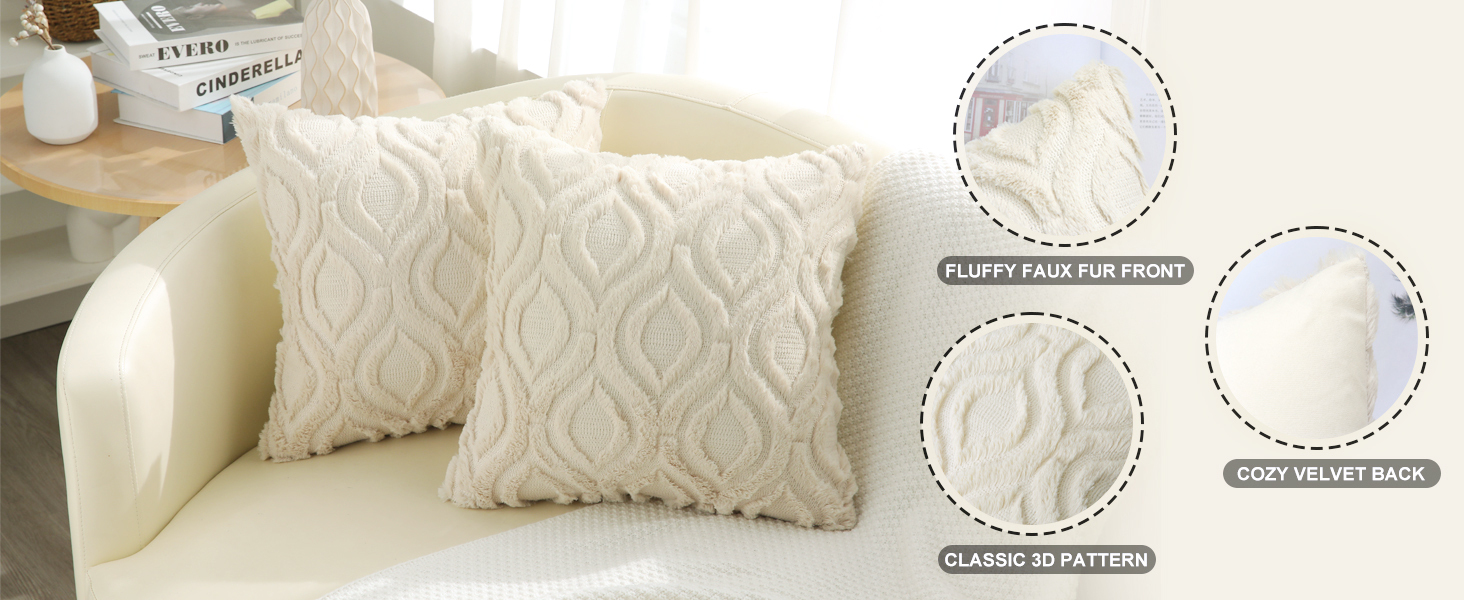 Plush Faux Wool Couch Pillow Covers-Beige