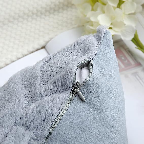Plush Faux Wool Couch Pillow Covers-Blue Grey