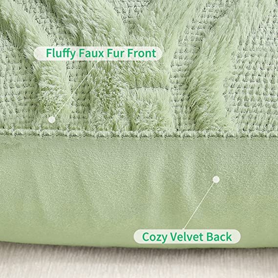 Plush Faux Wool Couch Pillow Covers-Sage Green