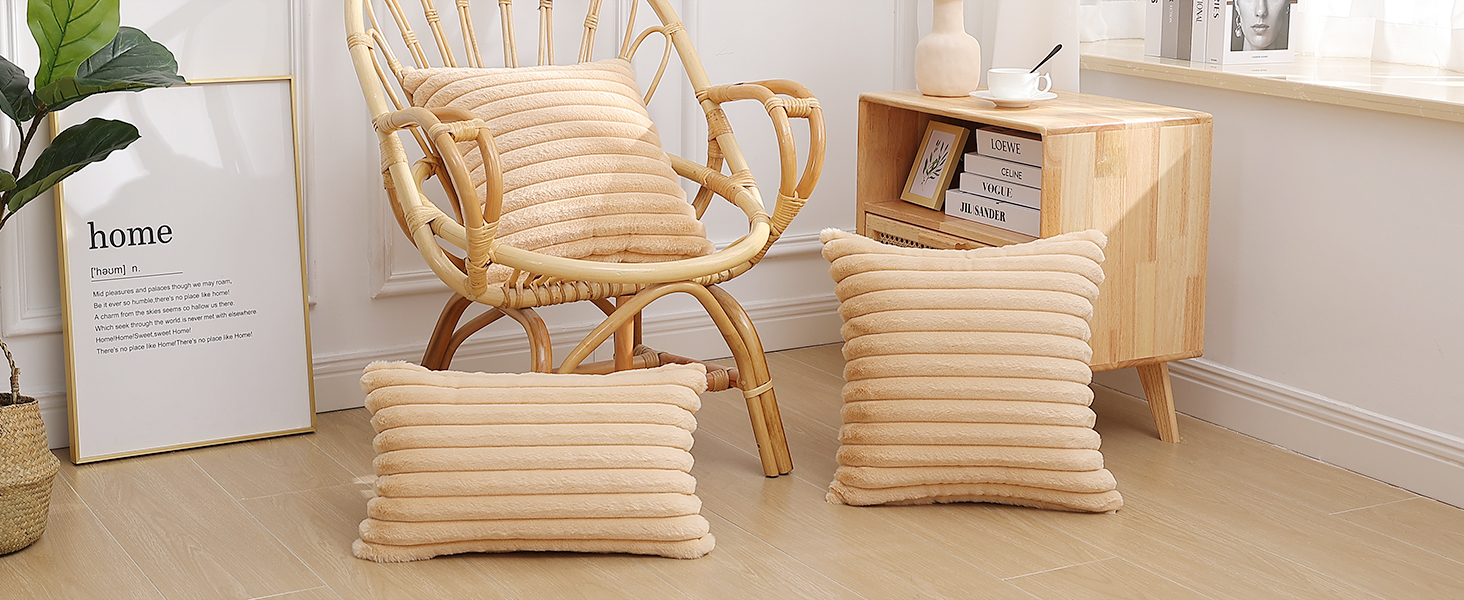 Fluffy Striped Decorative Pillow Covers-Beige