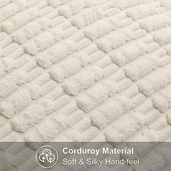 Corduroy Striped Square Pillow Covers-Cream White