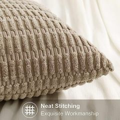 Corduroy Striped Square Pillow Covers-Khaki