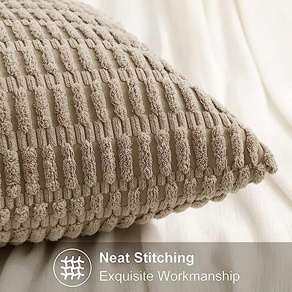 Corduroy Striped Square Pillow Covers-Khaki