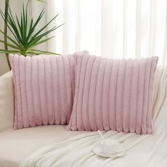 Fluffy Striped Decorative Pillow Covers-Blush Pink