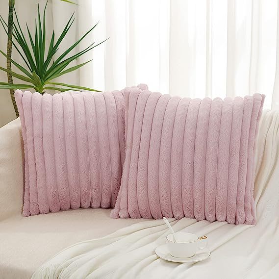 Fluffy Striped Decorative Pillow Covers-Blush Pink
