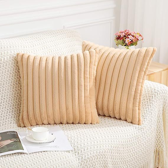 Fluffy Striped Decorative Pillow Covers-Beige