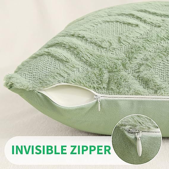Plush Faux Wool Couch Pillow Covers-Sage Green