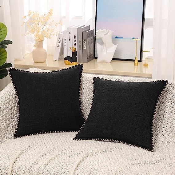 Linen Pillow Covers-Black