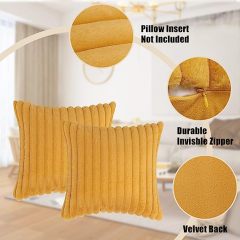 Fluffy Striped Decorative Pillow Covers-Mustard Yellow