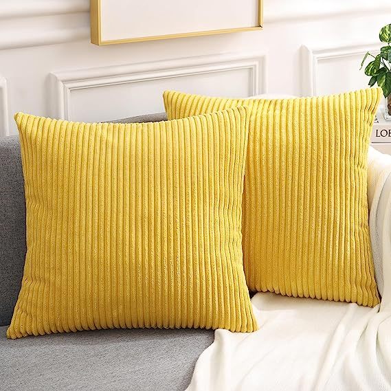 Corduroy Decorative Throw Pillow Covers-Mustard Yellow
