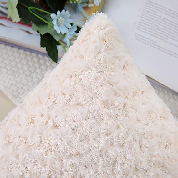 Fur Throw Pillow Covers 3D Rose Pattern-Cream Beige