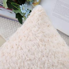 Fur Throw Pillow Covers 3D Rose Pattern-Cream Beige