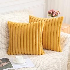 Fluffy Striped Decorative Pillow Covers-Mustard Yellow