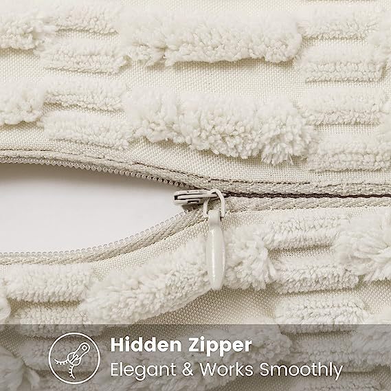 Corduroy Striped Square Pillow Covers-Cream White