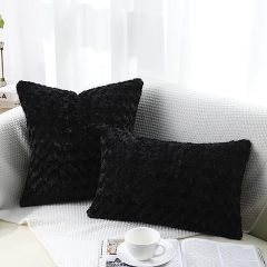 Fur Throw Pillow Covers 3D Rose Pattern-Black