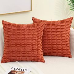 Corduroy Striped Square Pillow Covers-Rust