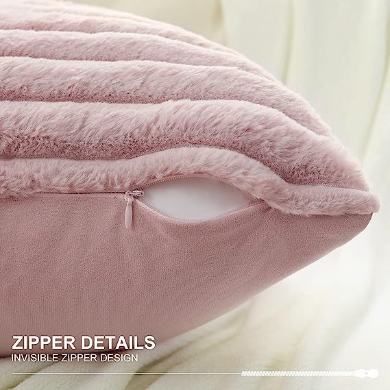 Fluffy Striped Decorative Pillow Covers-Blush Pink