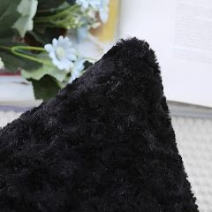Fur Throw Pillow Covers 3D Rose Pattern-Black