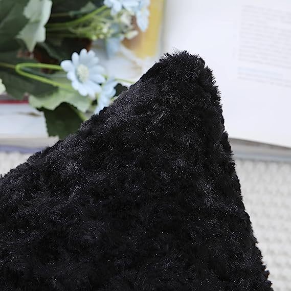 Fur Throw Pillow Covers 3D Rose Pattern-Black