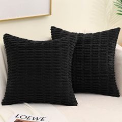 Corduroy Striped Square Pillow Covers-Black