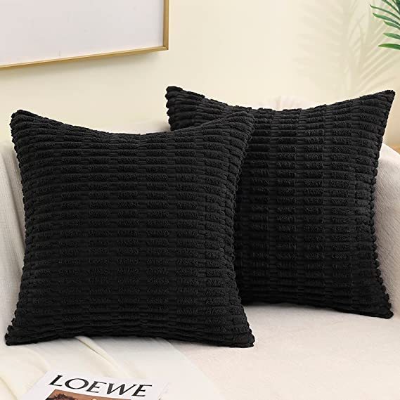 Corduroy Striped Square Pillow Covers-Black
