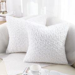 Fur Throw Pillow Covers 3D Rose Pattern-Bright White