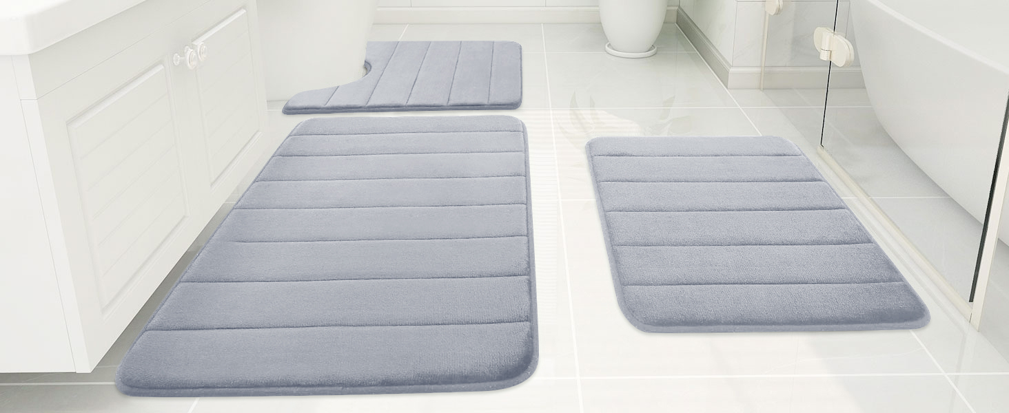 Rugs&Mats-Memory Foam 3 Pieces Bathroom Rug-Grey