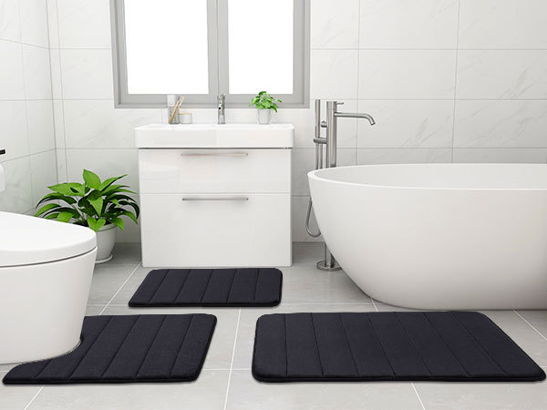 Rugs&Mats-Memory Foam 3 Pieces Bathroom Rug-Black