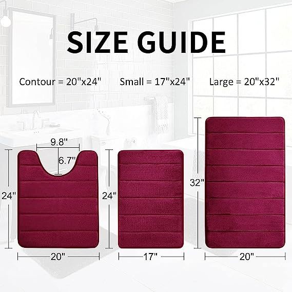 Rugs&Mats-Memory Foam 3 Pieces Bathroom Rug-Wine Red