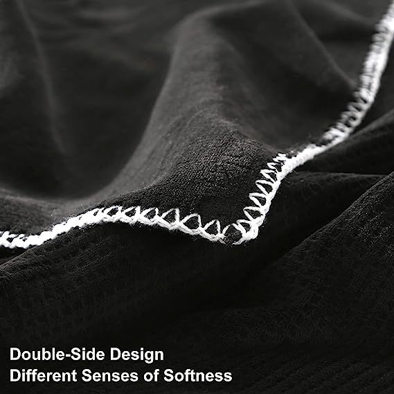 Blanket-Microfiber Lightweight Plush Reversible Throw Blanket-Black waffle