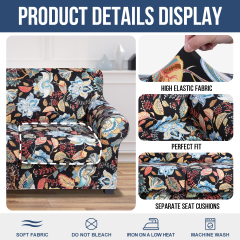 Slipcover-Floral Pattern Printed Sofa Slipcovers-Black