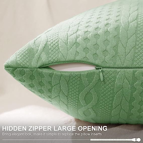 Raised Twisted Rope Pattern Pillow Covers-Sage Green