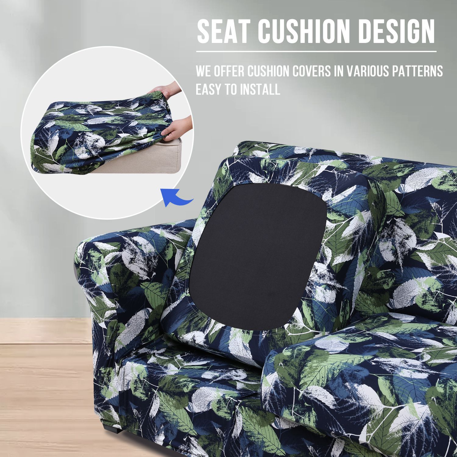 Slipcover-Floral Pattern Printed Sofa Slipcovers-Gray Green