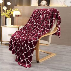Blanket-Microfiber Lightweight Plush Reversible Throw Blanket-Burgundy and White