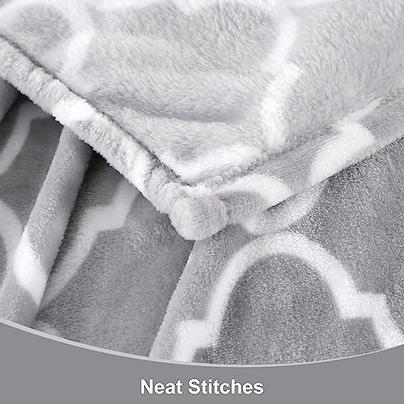 Blanket-Microfiber Lightweight Plush Reversible Throw Blanket-Grey and White