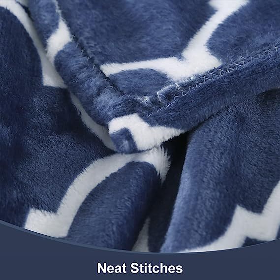 Blanket-Microfiber Lightweight Plush Reversible Throw Blanket-Navy Blue and White