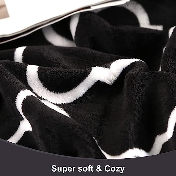 Blanket-Microfiber Lightweight Plush Reversible Throw Blanket-Black and White