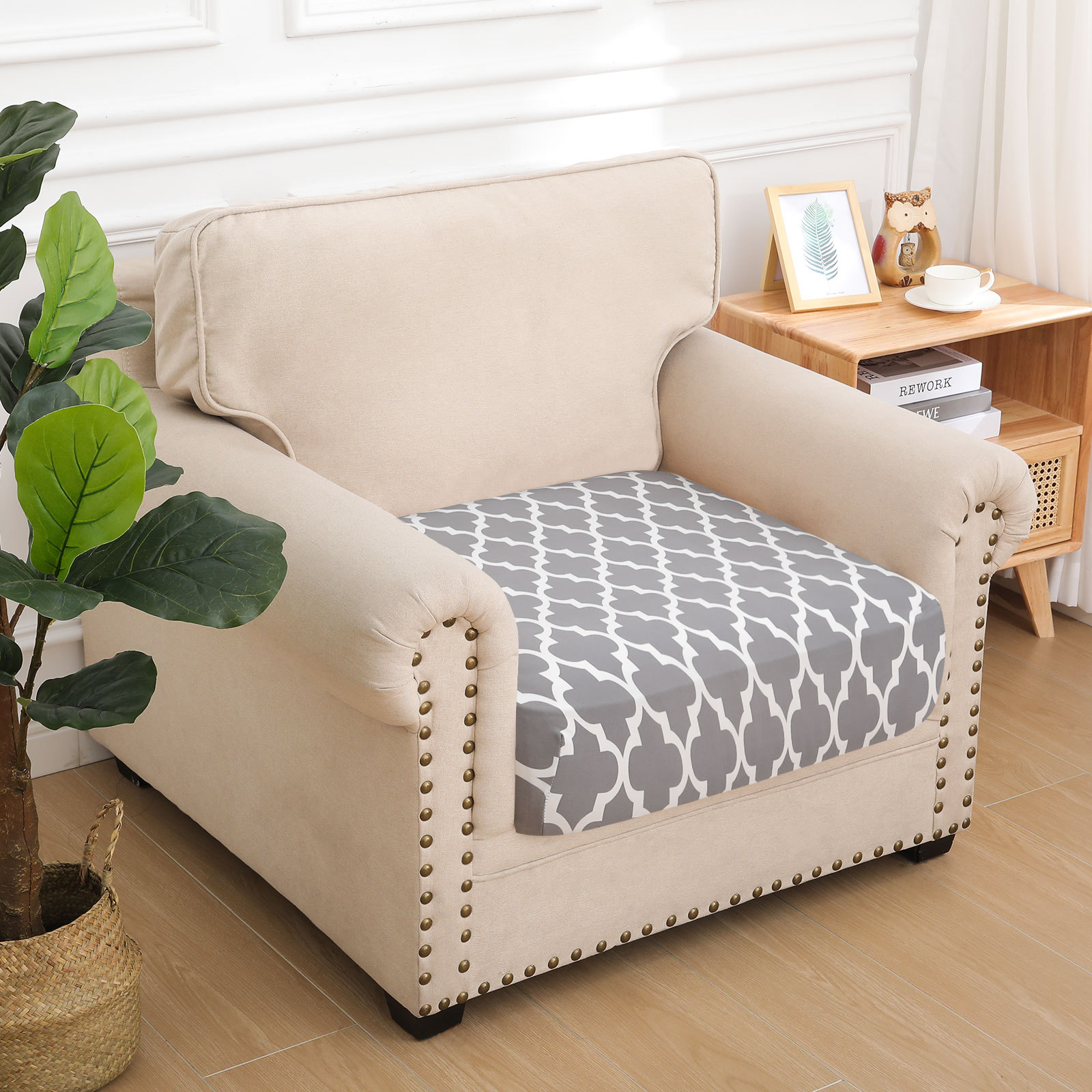 Printed Sofa Couch Cushion Covers- Light Grey Moroccan