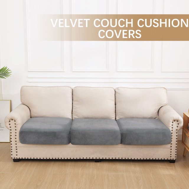 Velvet Stretch Couch Cushion Covers-Grey
