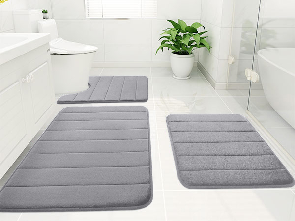 Rugs&Mats-Memory Foam 3 Pieces Bathroom Rug-Dark Grey